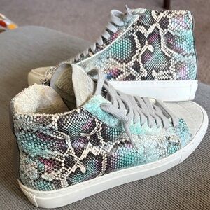 P448 Turquoise and Purple Snakeskin High-Top Sneakers